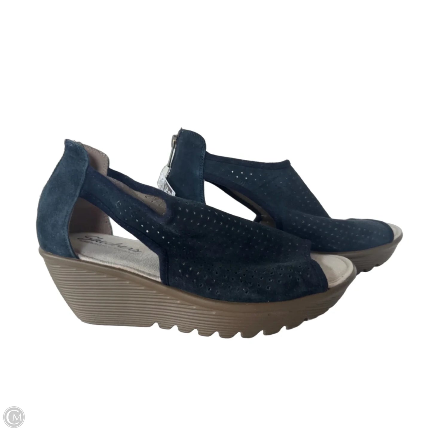 Sandals Heels Wedge By Skechers In Blue & Brown, Size: 8