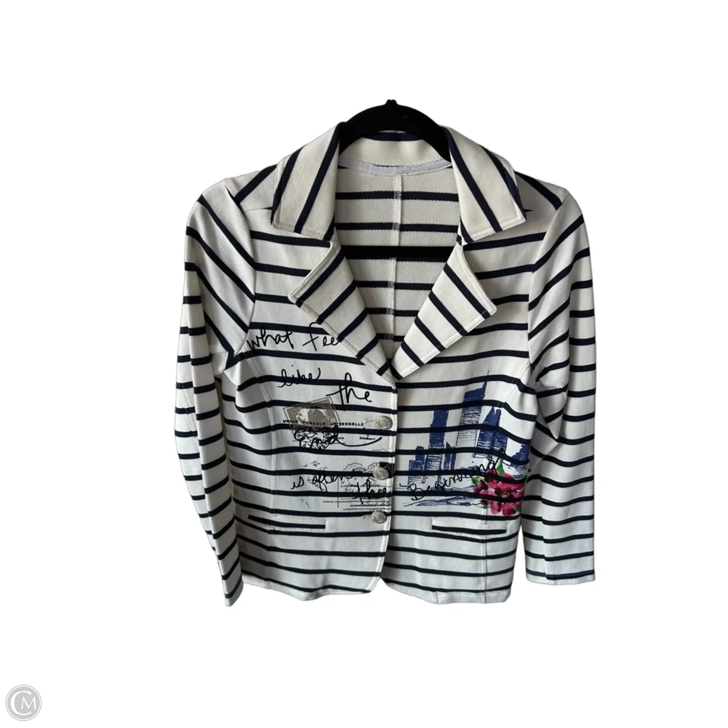 Blazer By Clothes Mentor In Blue & White, Size: S