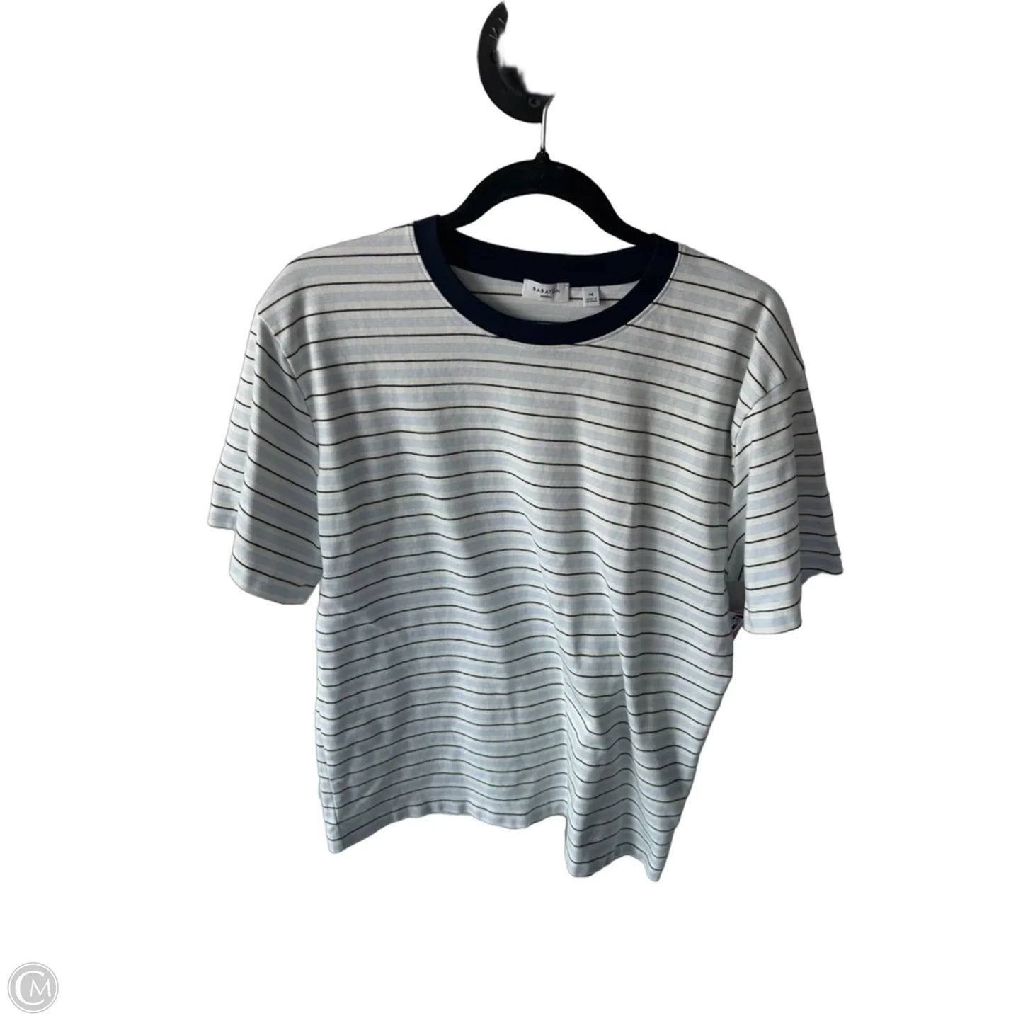 Top Short Sleeve By Babaton In Blue & White, Size: M