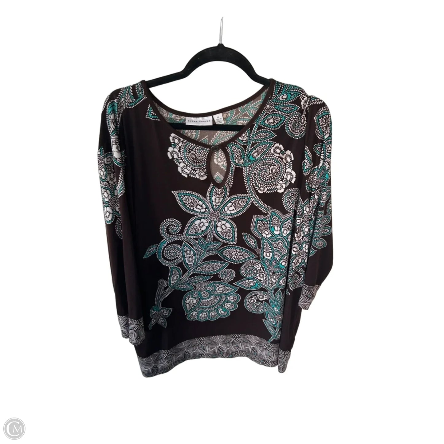 Top 3/4 Sleeve By Susan Graver In Brown & Cream, Size: Xl