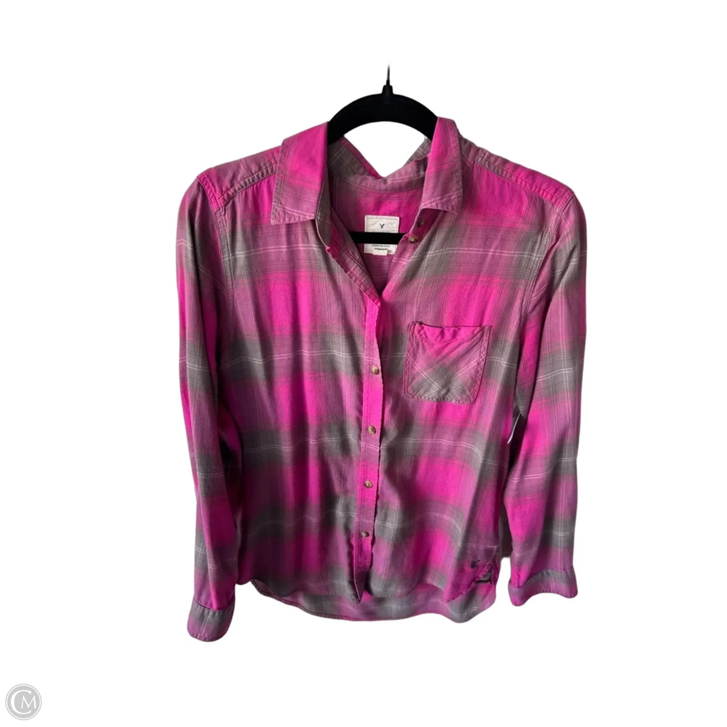 Top Long Sleeve By American Eagle In Grey & Pink, Size: M