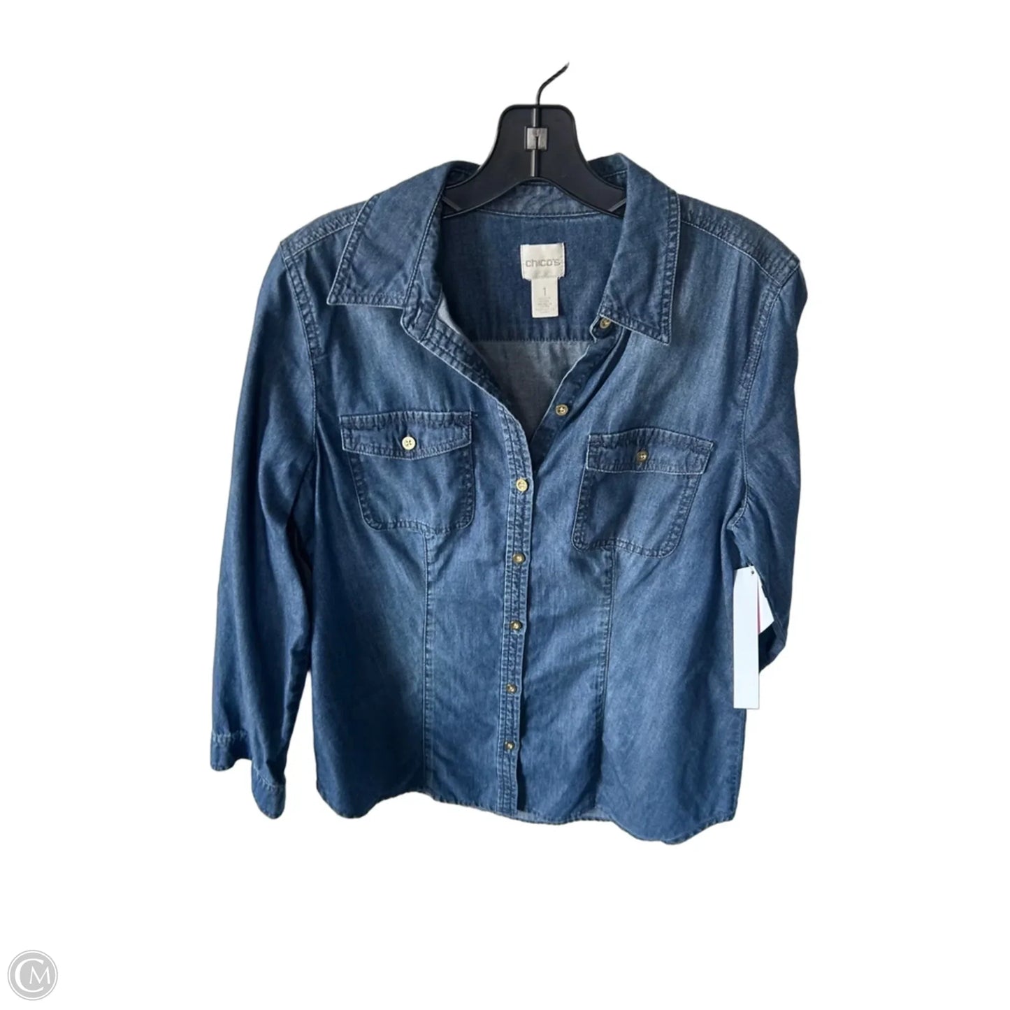 Top Long Sleeve By Chicos In Blue Denim, Size: M