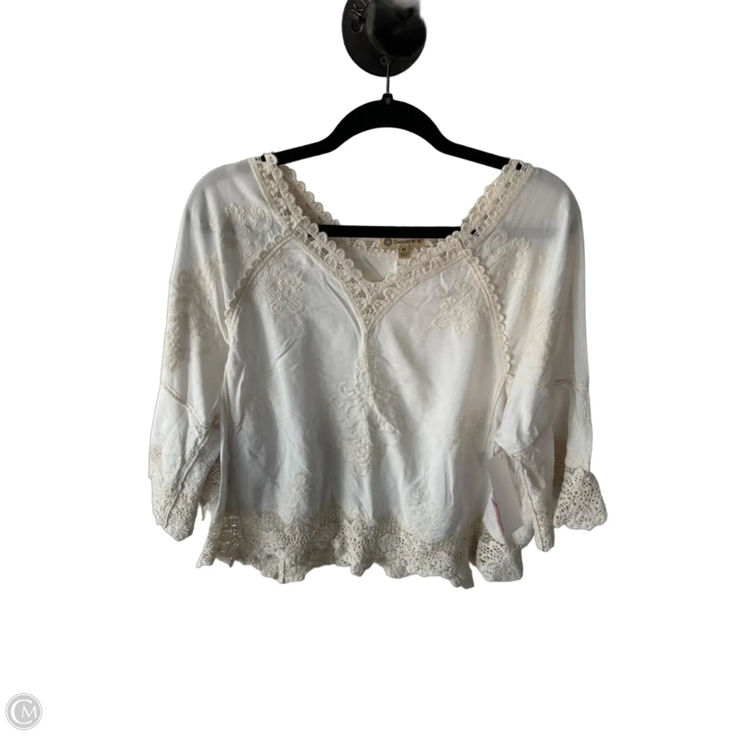 Top 3/4 Sleeve By Democracy In Tan & White, Size: M