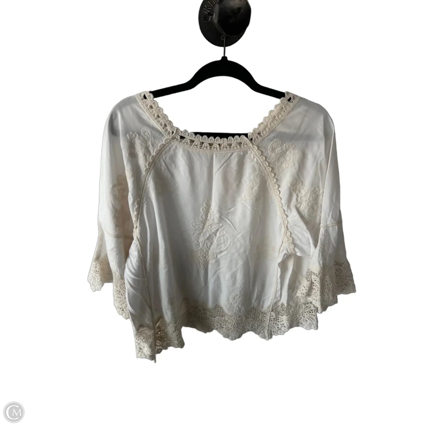 Top 3/4 Sleeve By Democracy In Tan & White, Size: M