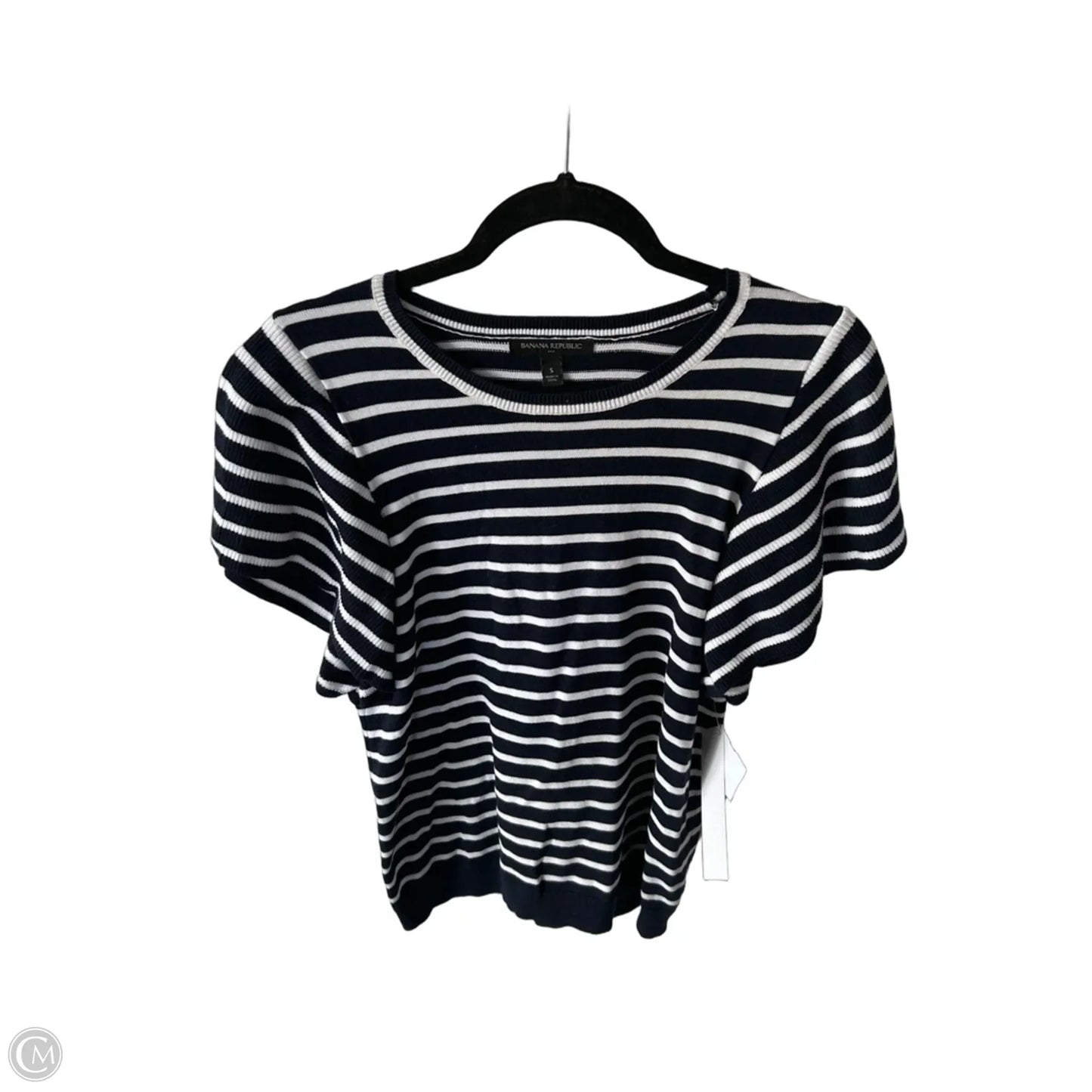 Sweater Short Sleeve By Banana Republic In Blue & White, Size: S