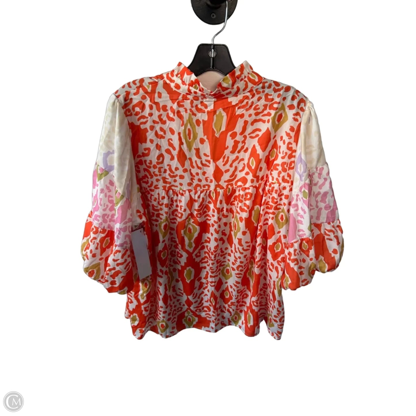 Top Short Sleeve By Cme In Orange & Yellow, Size: Xl