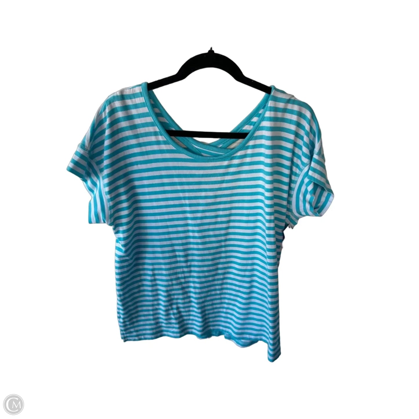Top Short Sleeve By Talbots In Blue & White, Size: L