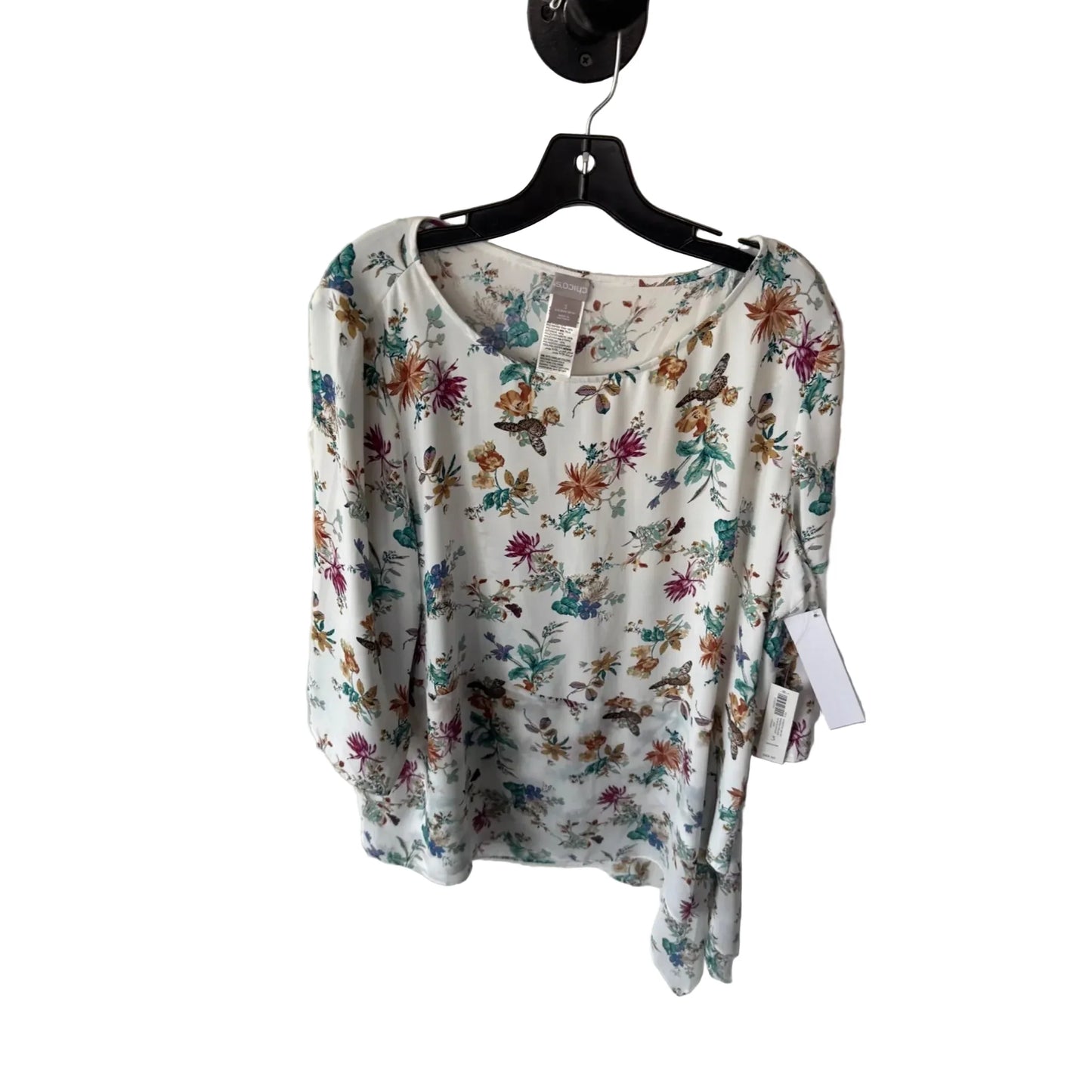 Top 3/4 Sleeve By Chicos In Green & White, Size: Xl