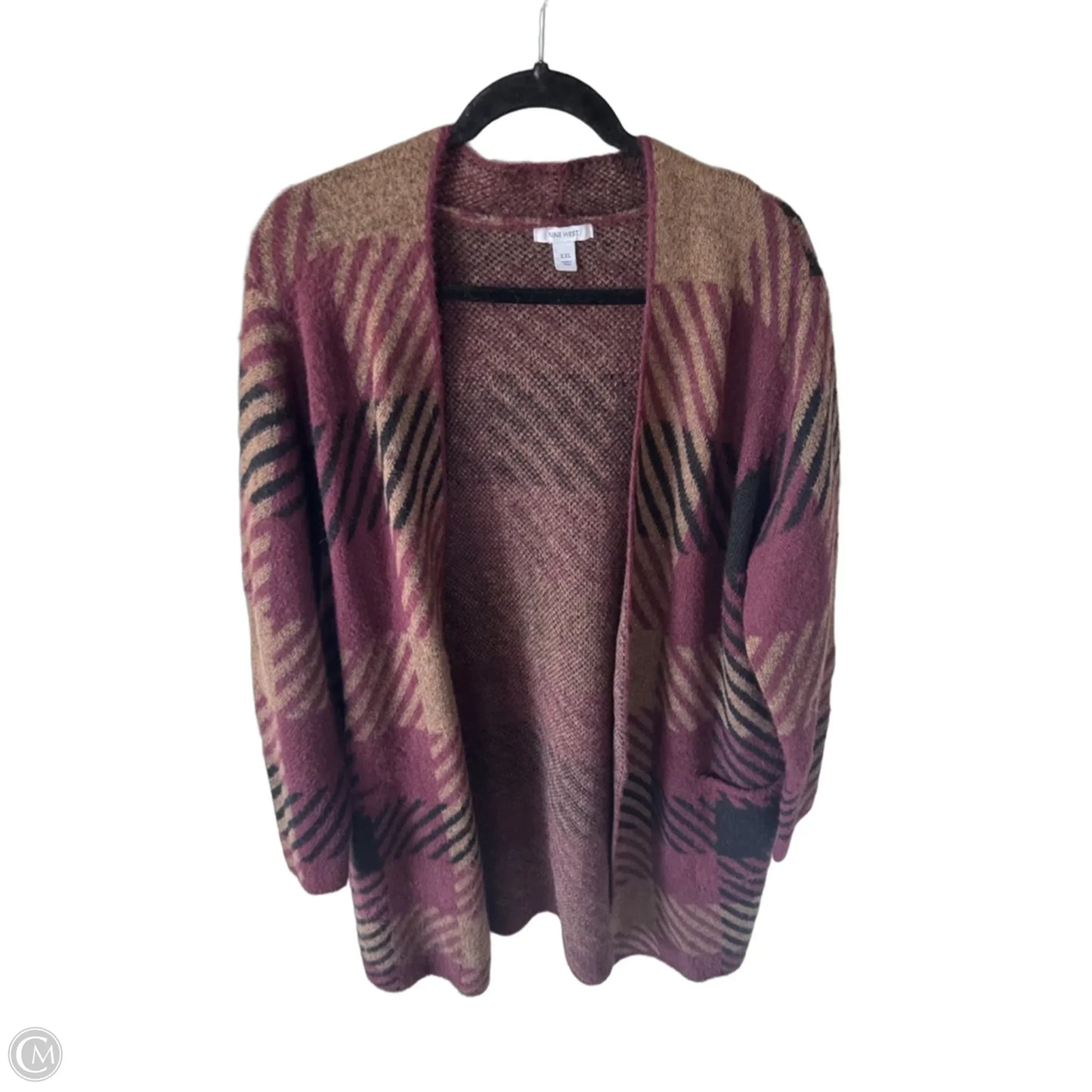 Sweater Cardigan By Nine West In Purple & Tan, Size: Xxl