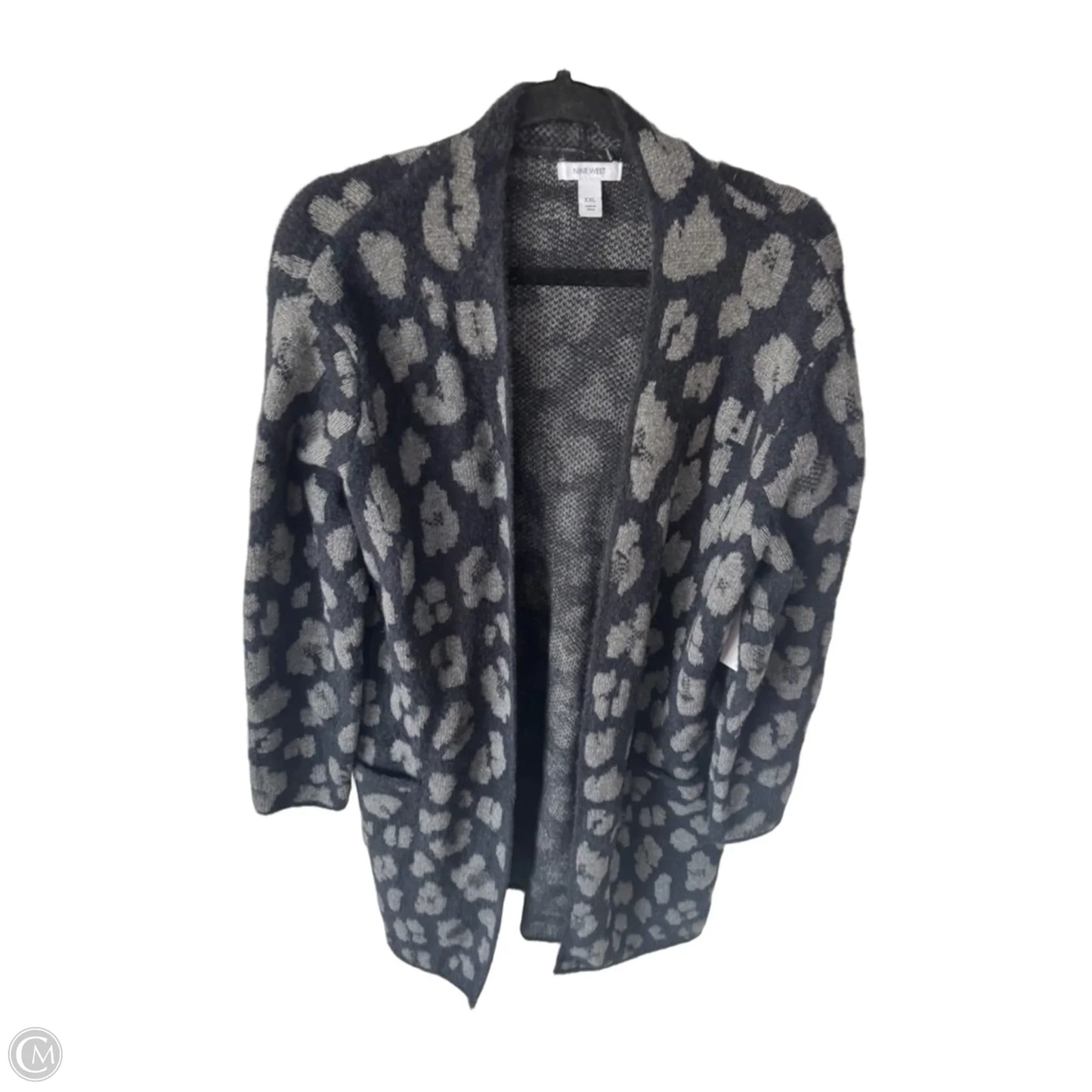 Sweater Cardigan By Nine West In Black & Grey, Size: Xxl