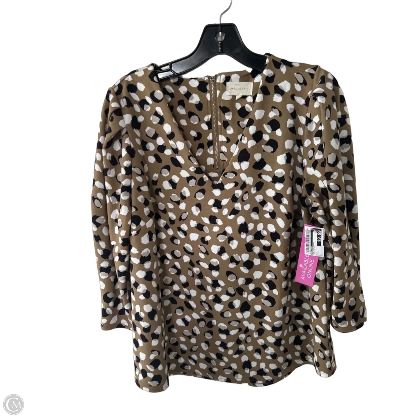 Top 3/4 Sleeve By Melloday In Black & Tan, Size: L