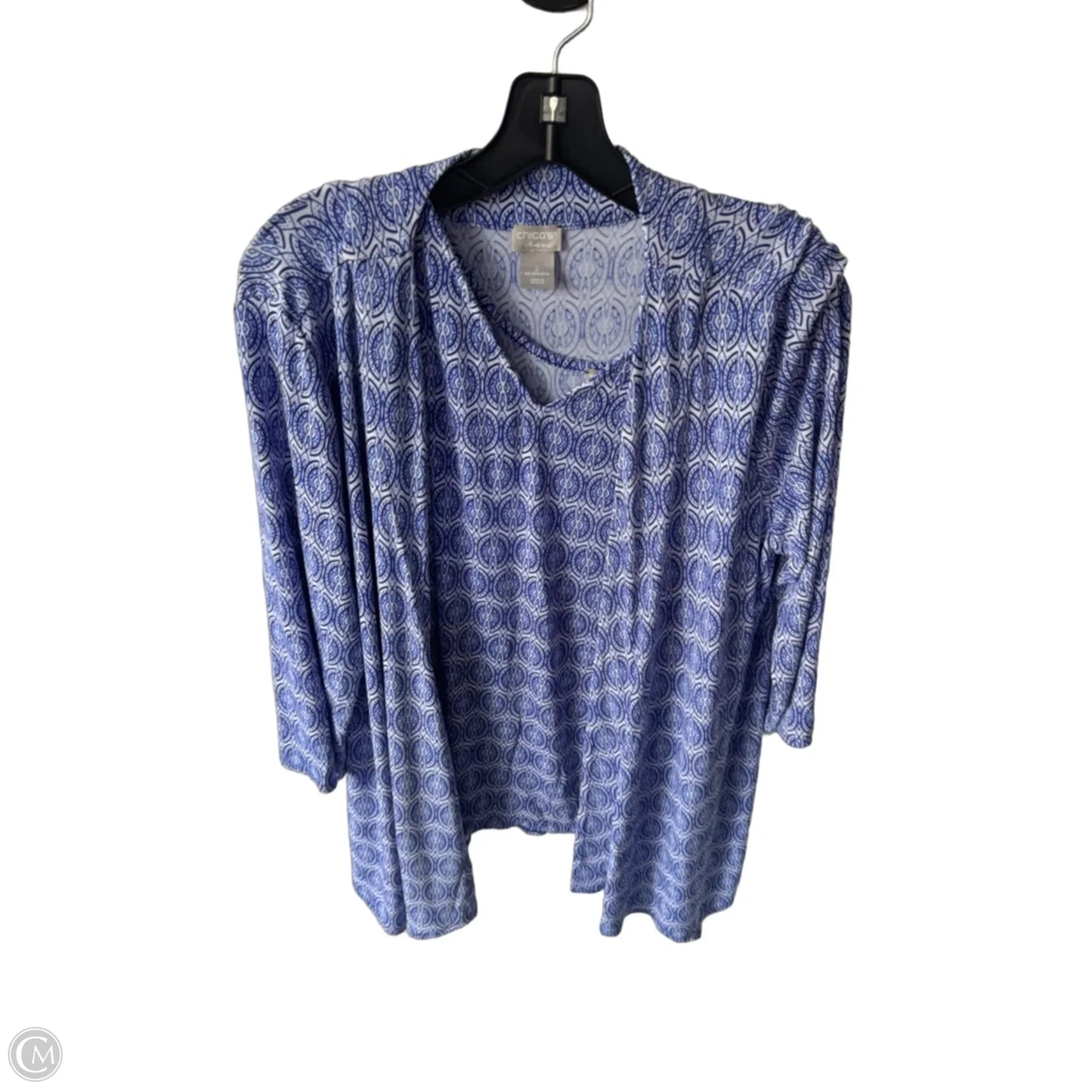 Top 2pc Long Sleeve By Chicos In Blue & White, Size: L