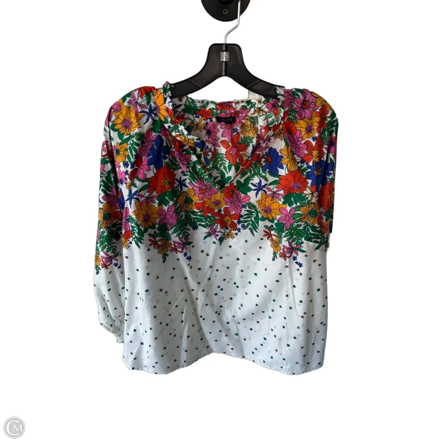 Top Long Sleeve By Talbots In Green & White, Size: L