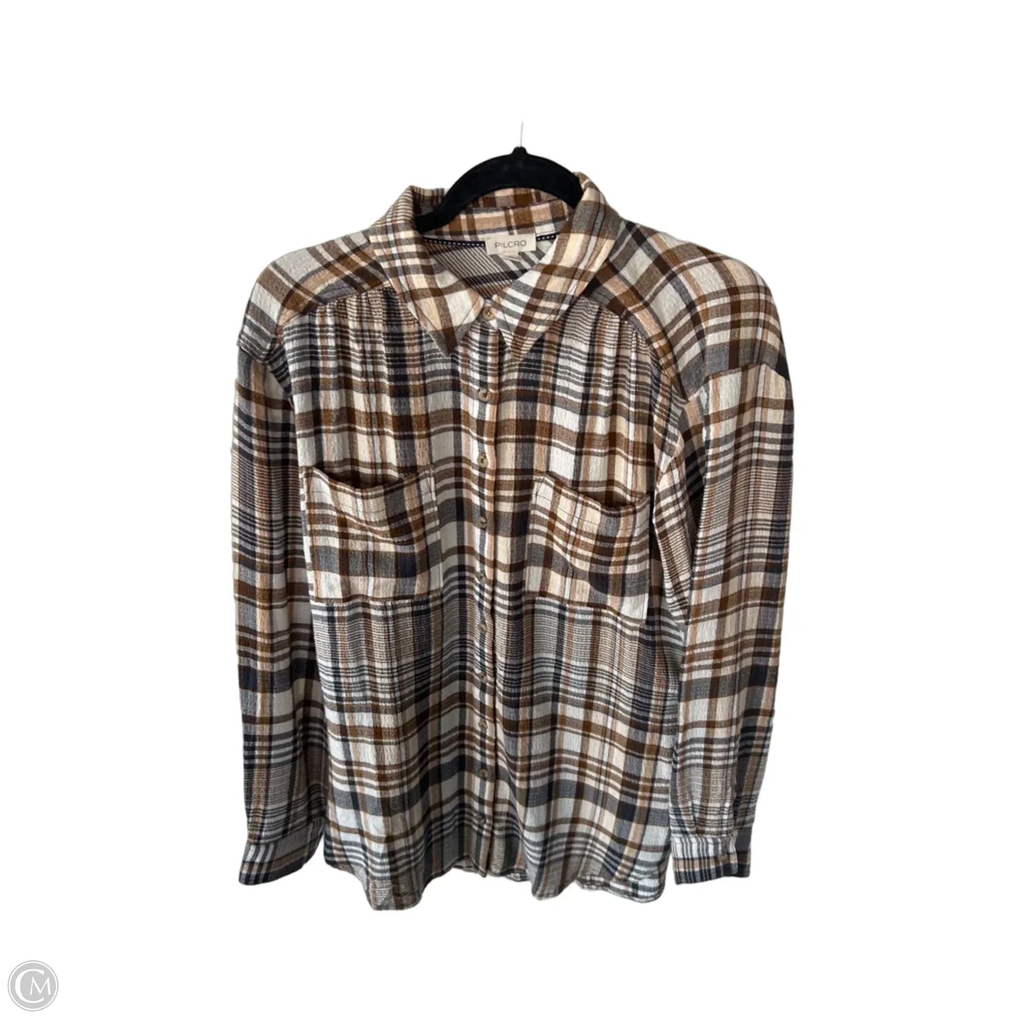 Top Long Sleeve By Pilcro In Brown & White, Size: M
