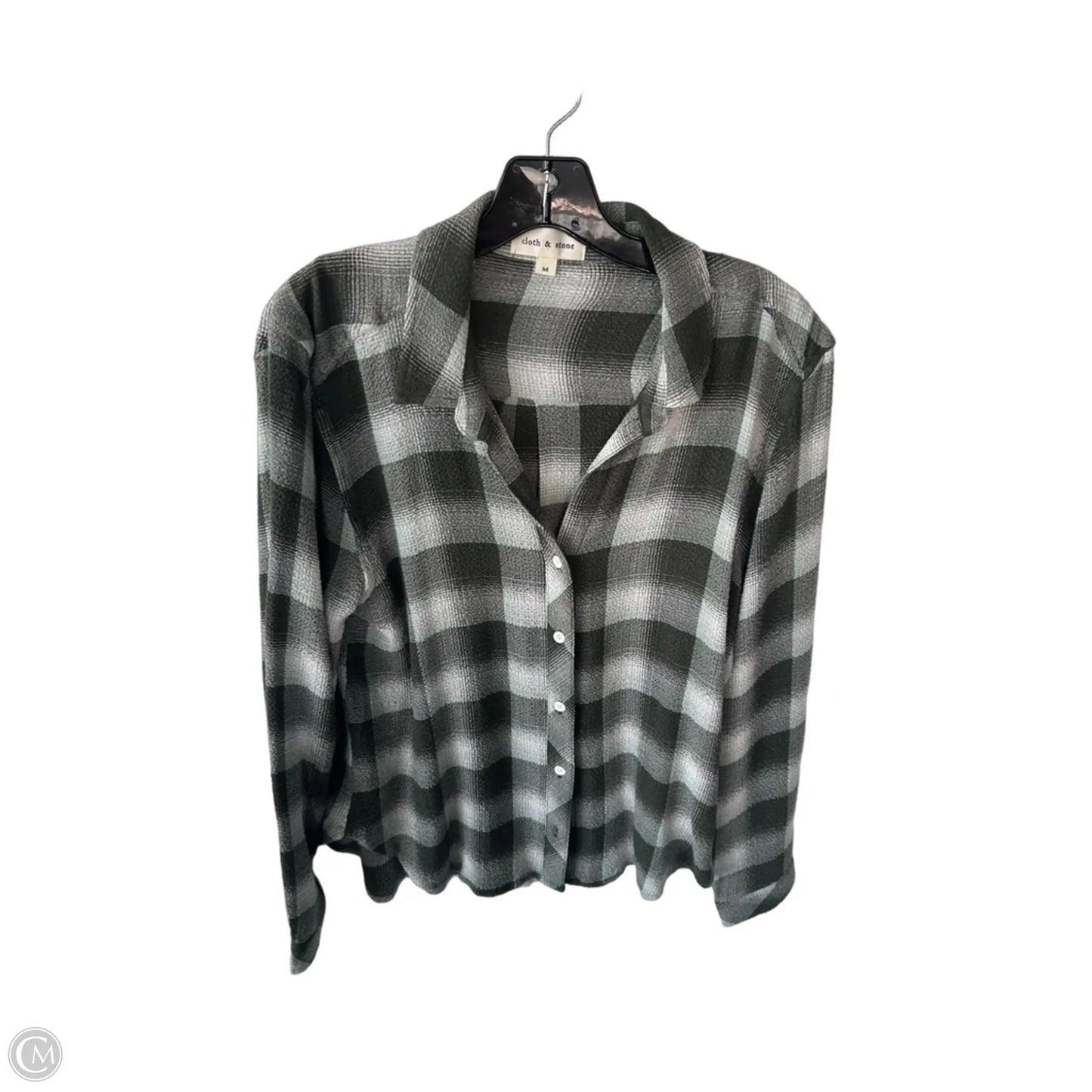 Top Long Sleeve By Cloth & Stone In Green & White, Size: M
