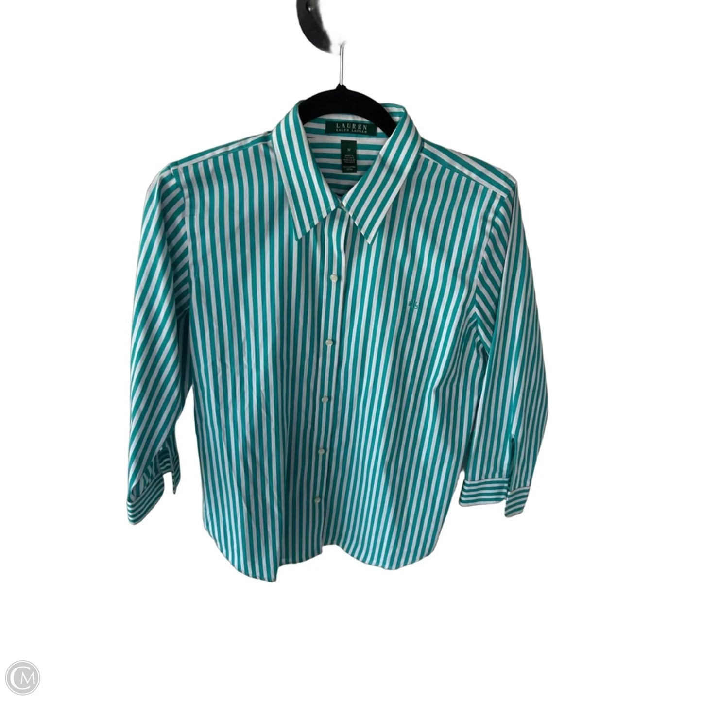 Top 3/4 Sleeve By Lauren By Ralph Lauren In Blue & White, Size: M