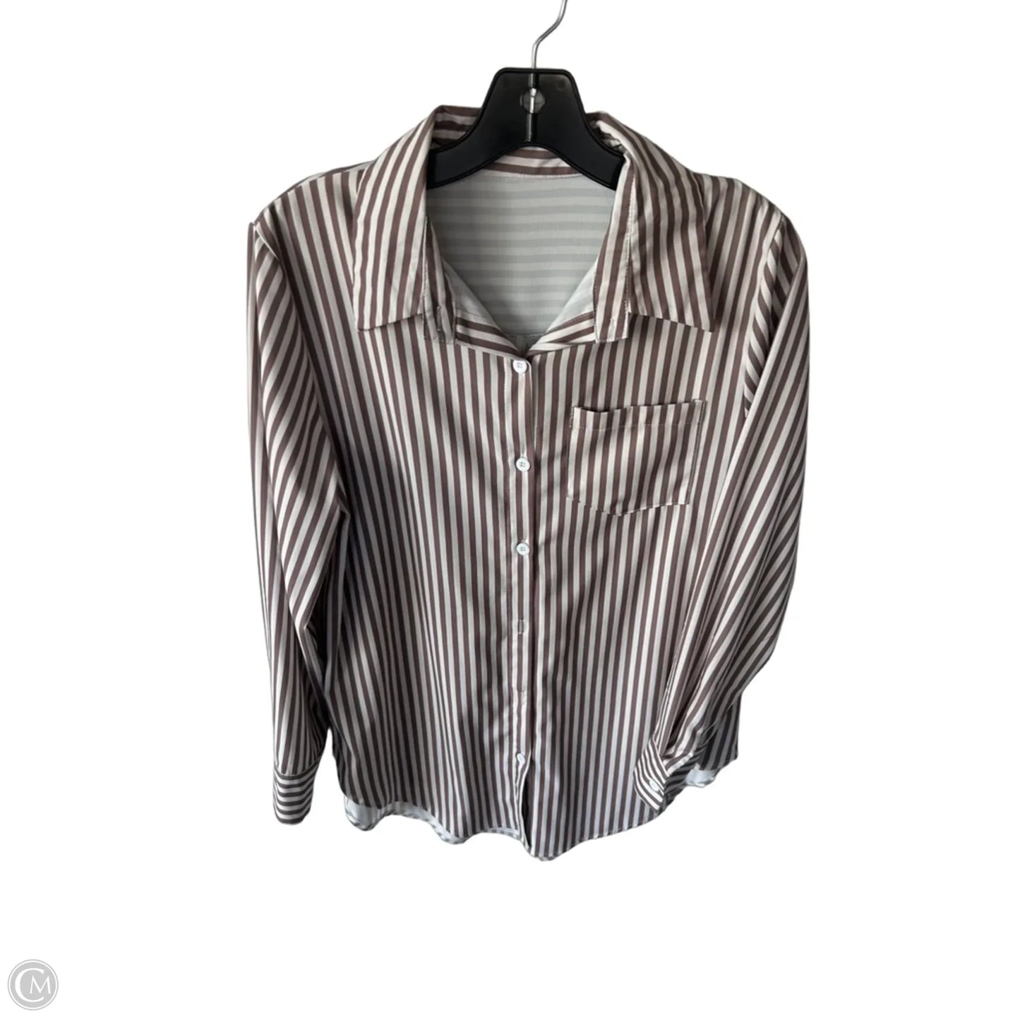 Top Long Sleeve By Cme In Brown & White, Size: M