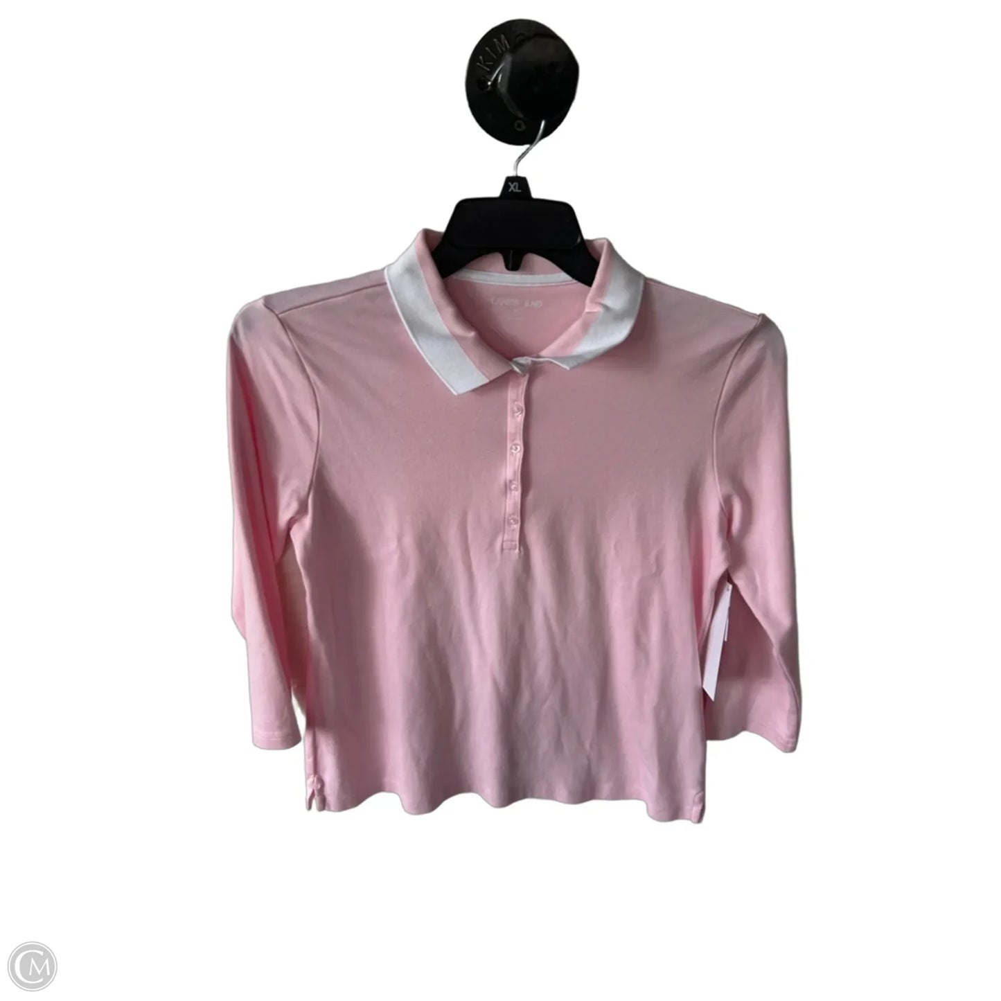 Top 3/4 Sleeve By Lands End In Pink & White, Size: M