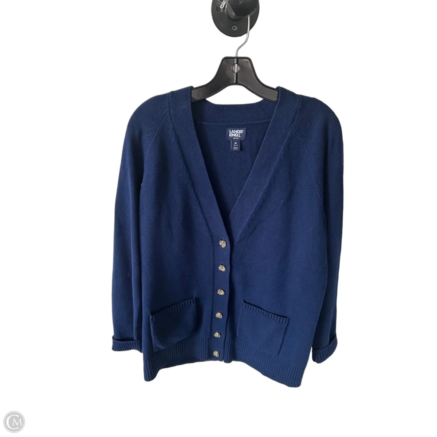 Sweater Cardigan By Lands End In Blue & Gold, Size: M