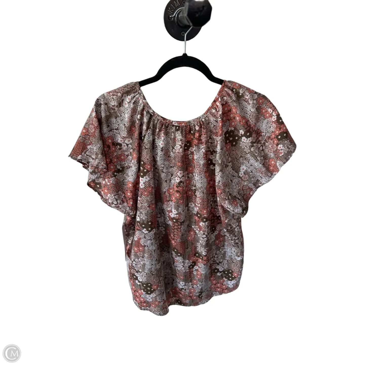 Top Short Sleeve By Cme In Brown & Orange, Size: L
