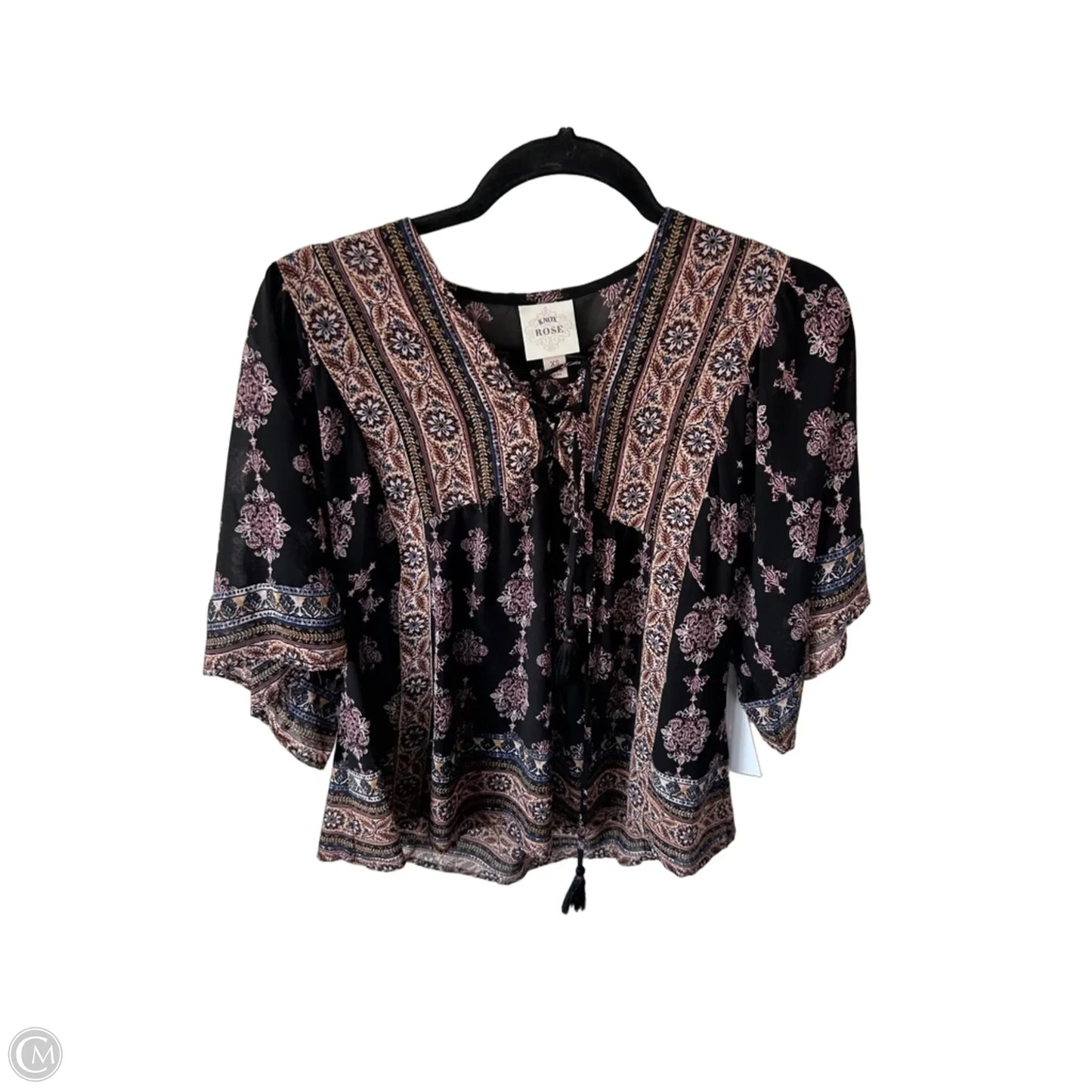 Top Short Sleeve By Knox Rose In Black & Pink, Size: Xs