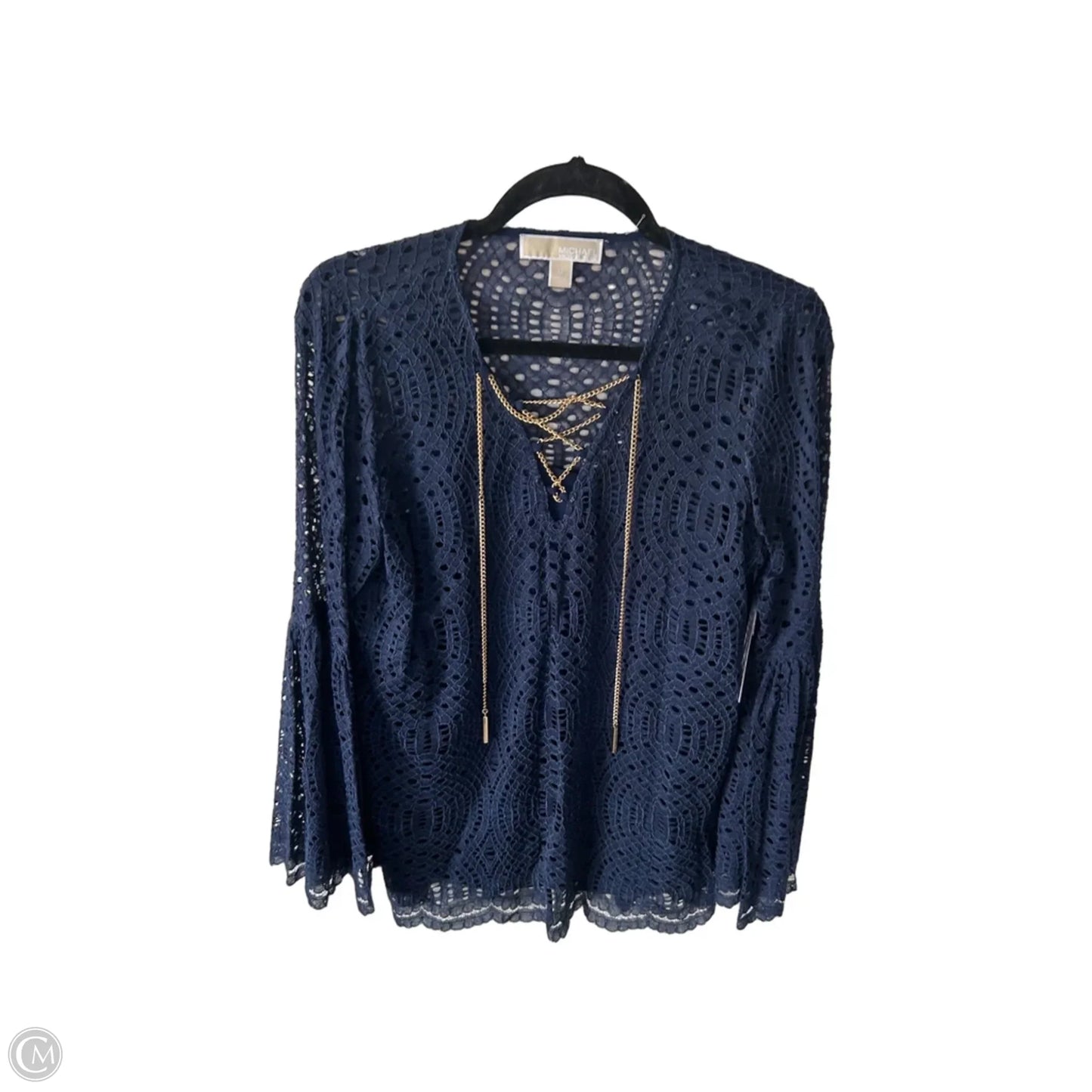 Top Long Sleeve By Michael By Michael Kors In Blue & Gold, Size: M