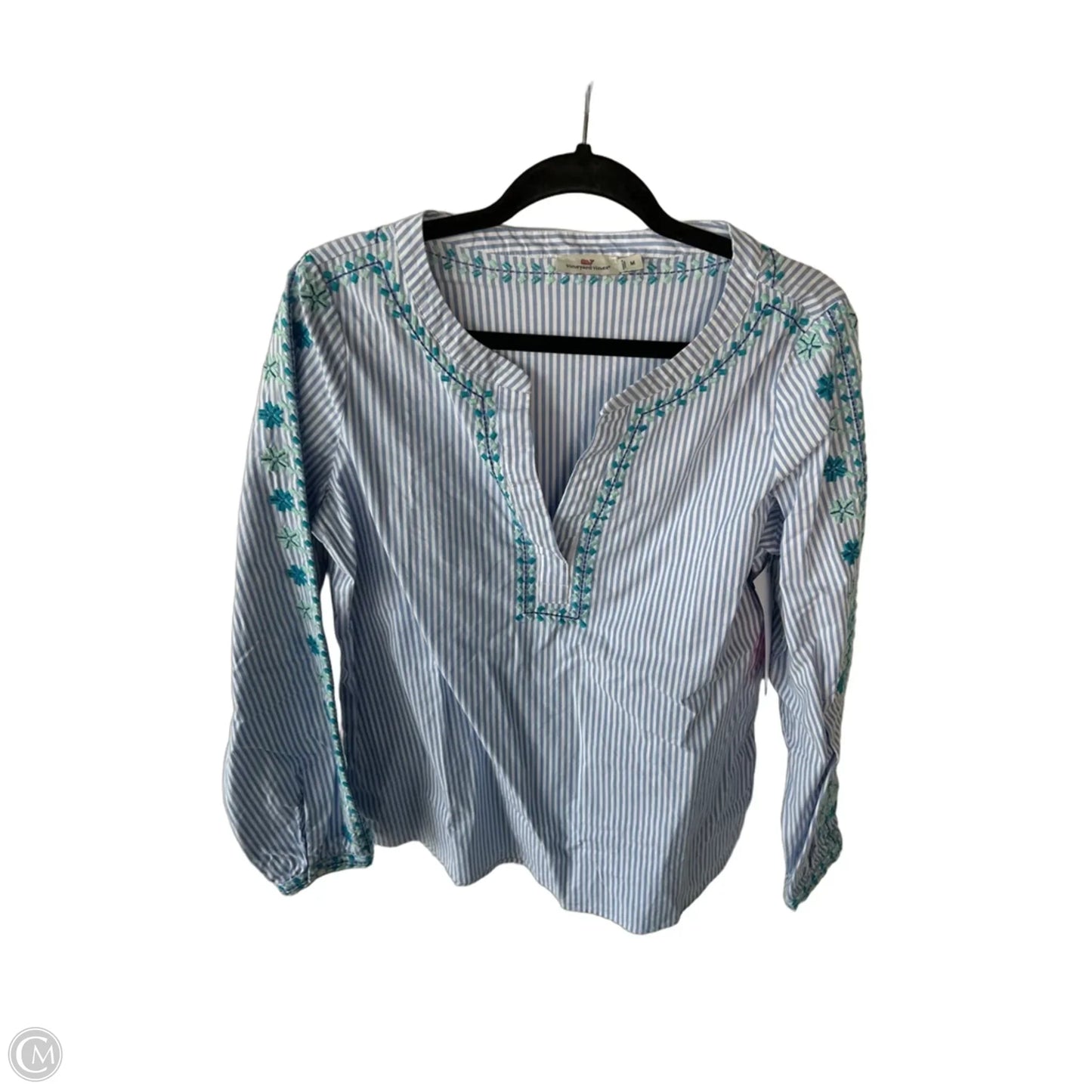 Top Long Sleeve By Vineyard Vines In Blue & White, Size: M