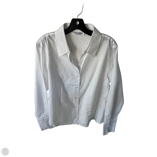 Blouse Long Sleeve By Calvin Klein In White, Size: L