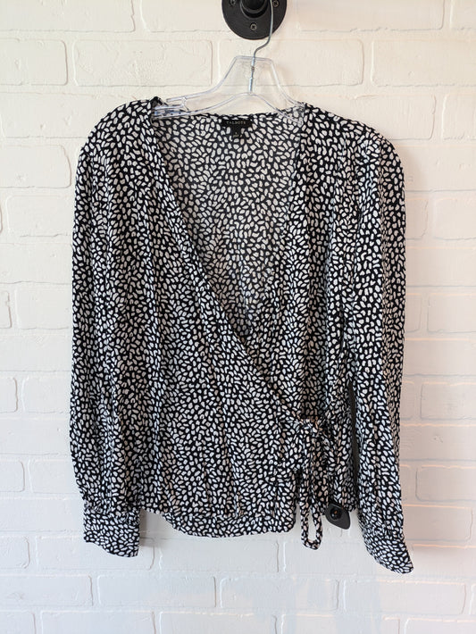 Black White Blouse Long Sleeve Talbots, Size S