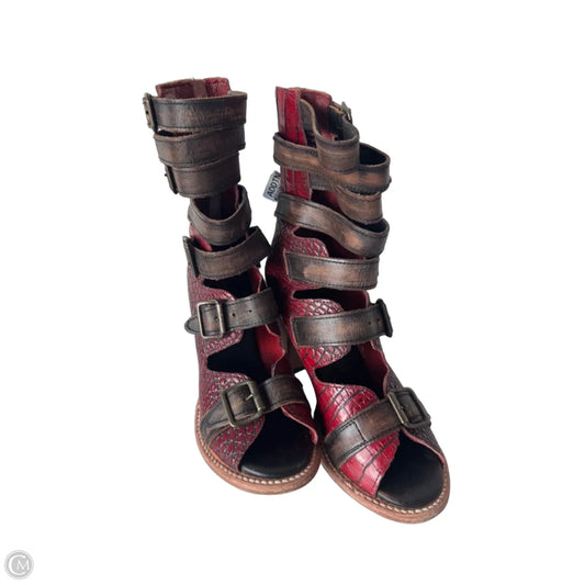Boots Mid-calf Heels By Freebird In Brown & Red, Size: 9
