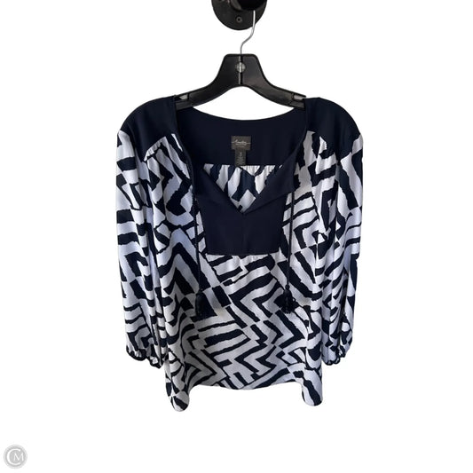 Top Long Sleeve By Chicos In Blue & White, Size: Xl