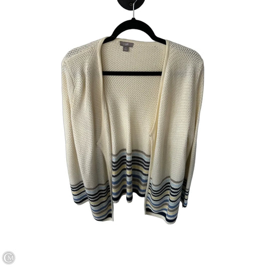 Sweater Cardigan By J. Jill In Blue & Cream, Size: M