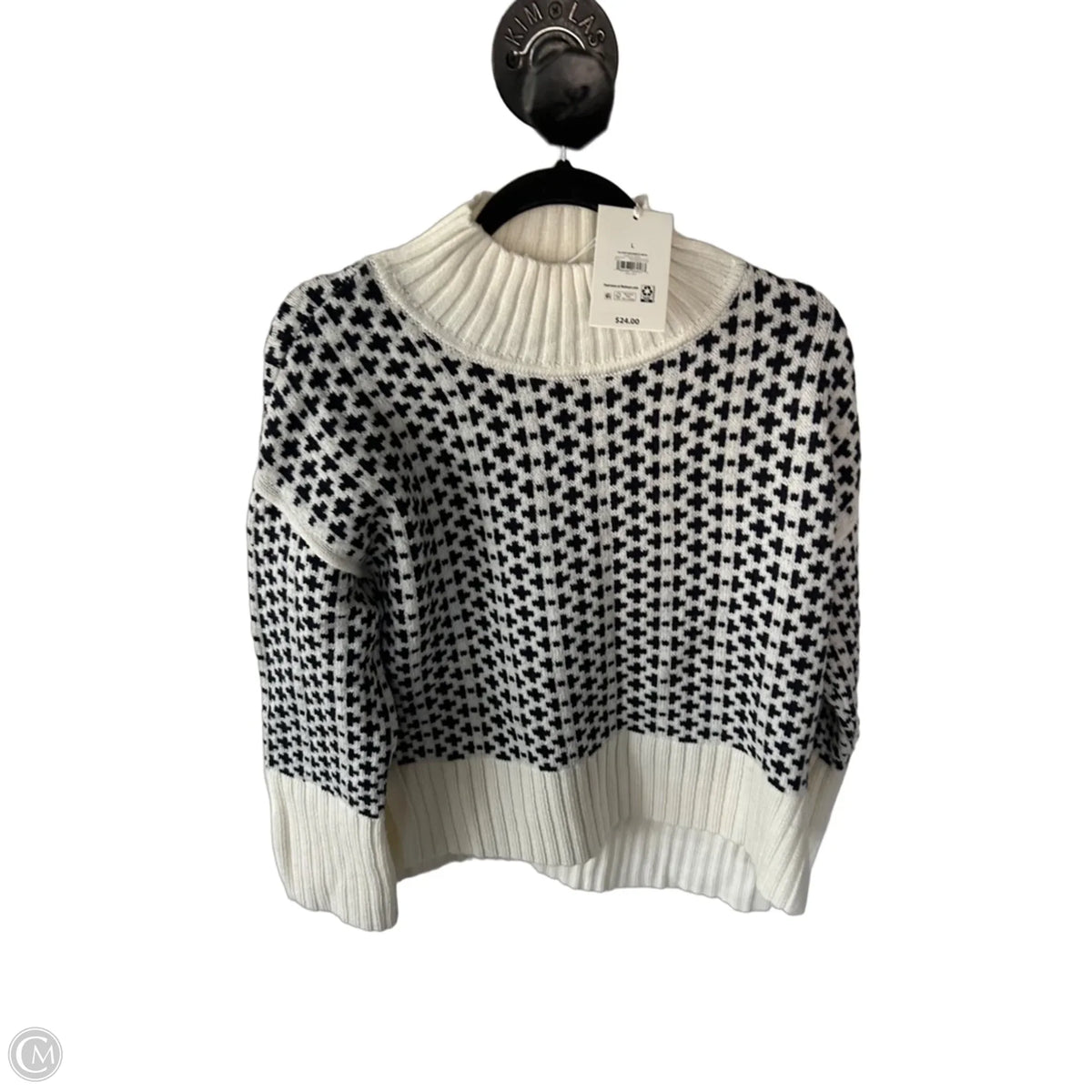Sweater By Free Assembly In Black & White, Size: L