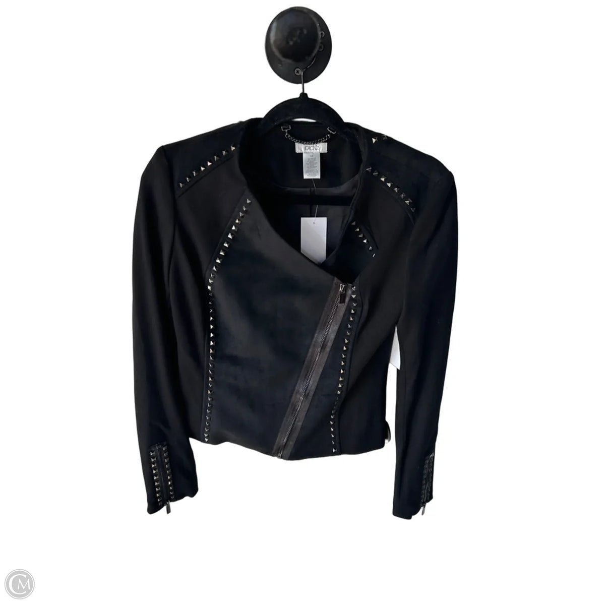 Jacket Moto By Cache In Black & Silver, Size: Xs