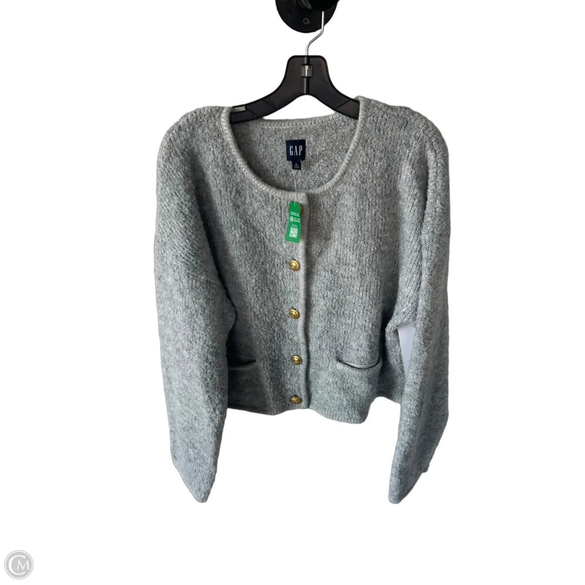 Sweater Cardigan By Gap In Grey, Size: L