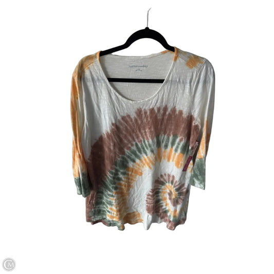 Top 3/4 Sleeve By Soft Surroundings In Brown & White, Size: L