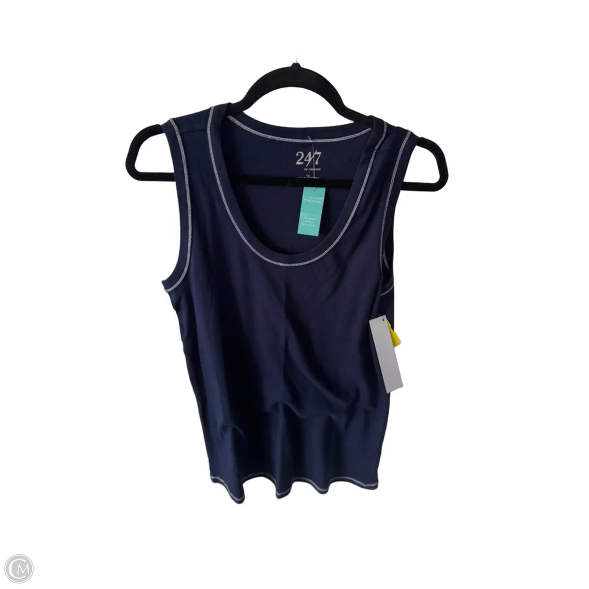 Top Sleeveless Basic By 24/7 In Blue & White, Size: 1x