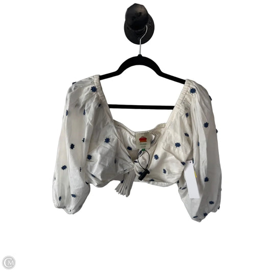Top Long Sleeve Designer By Farm Rio In Blue & White, Size: S