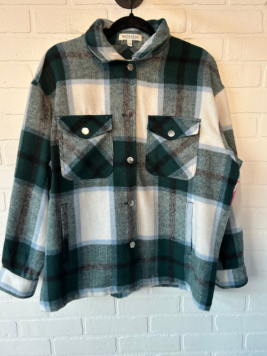 Jacket Shirt By Workshop In Green & White, Size: M