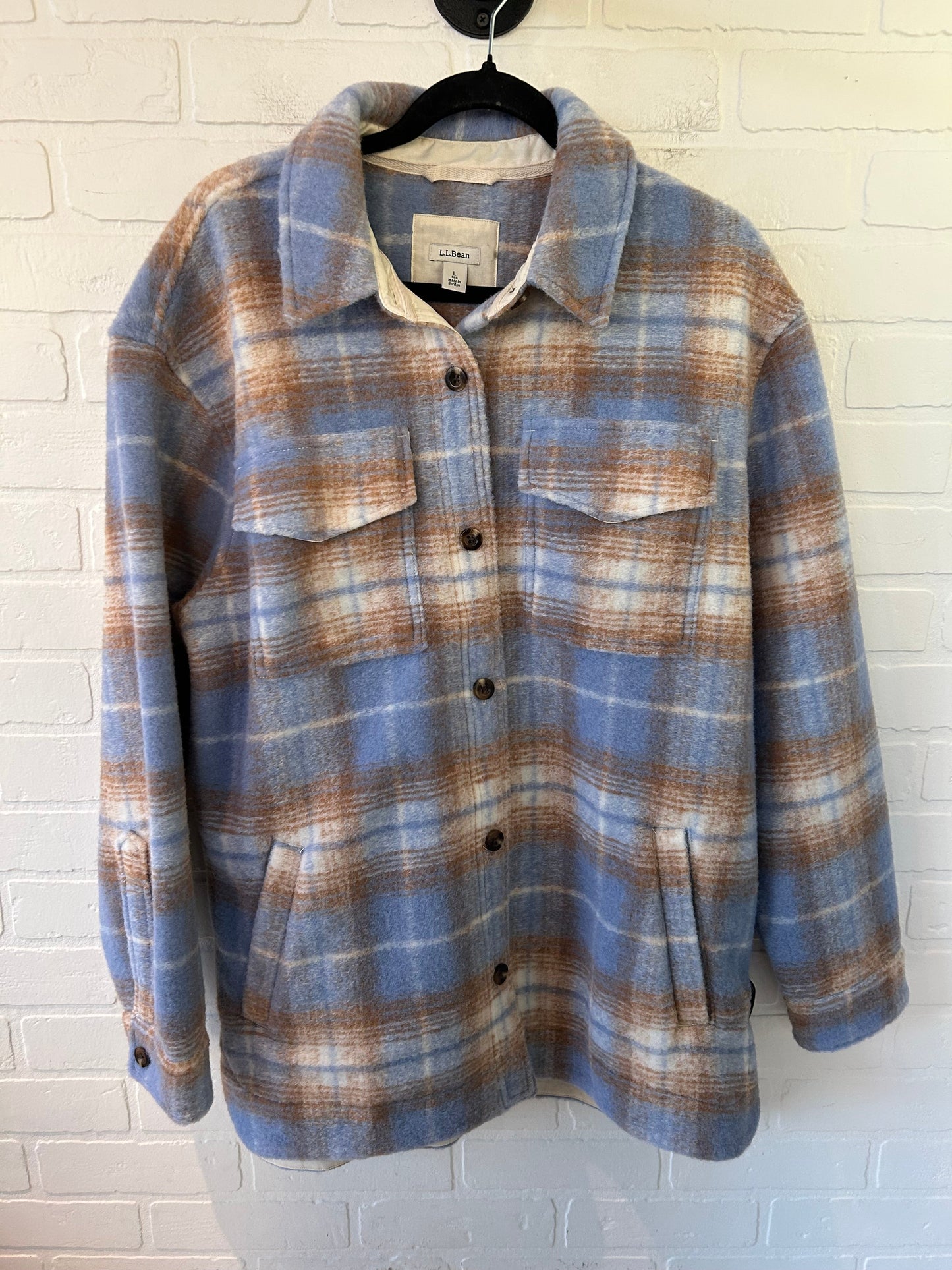 Jacket Shirt By L.l. Bean In Blue & Tan, Size: L