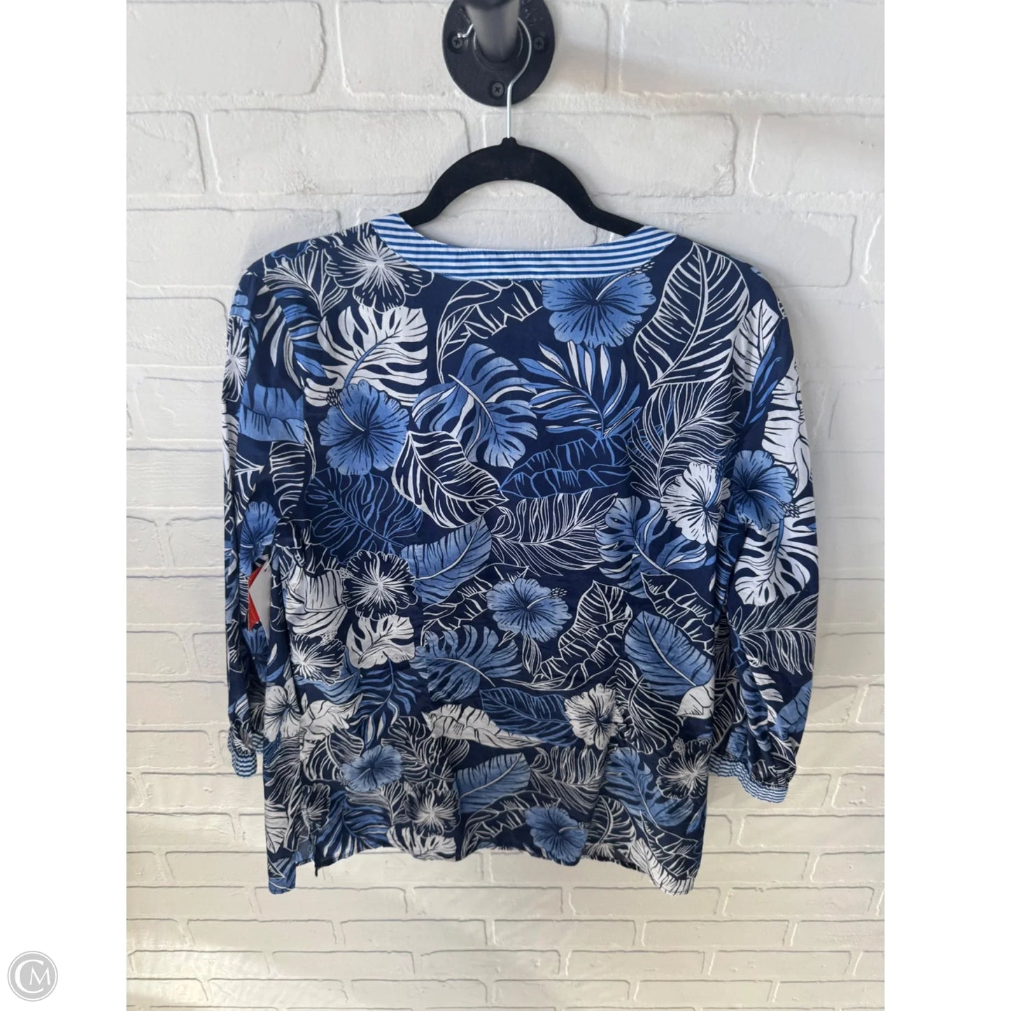 Top 3/4 Sleeve By Talbots In Blue & White, Size: M