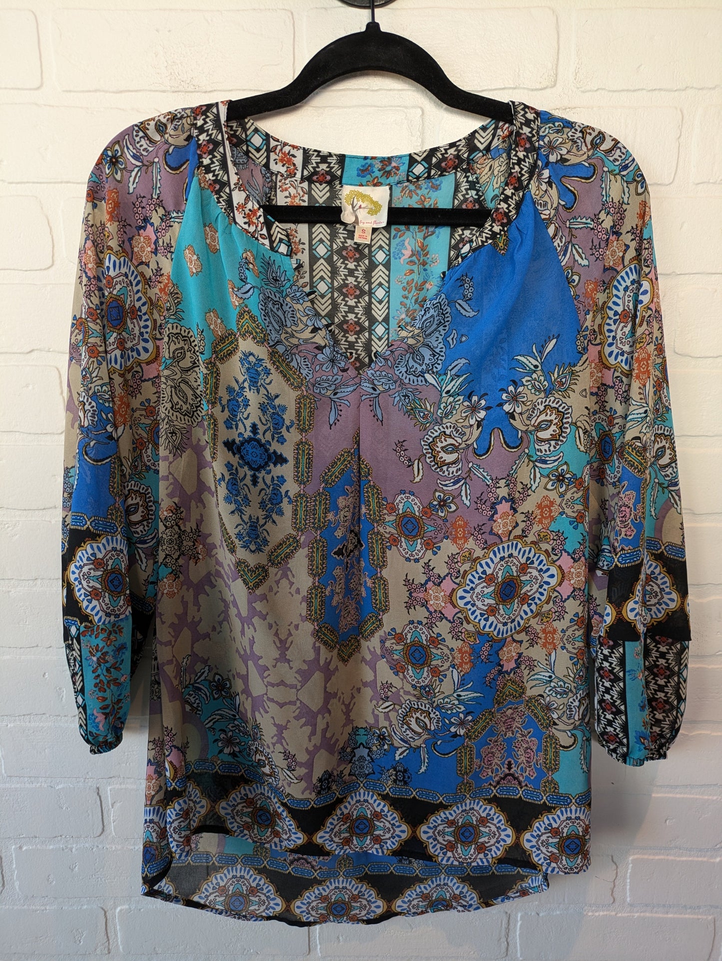 Top Long Sleeve By Figuero & Flower In Blue & Purple, Size: S