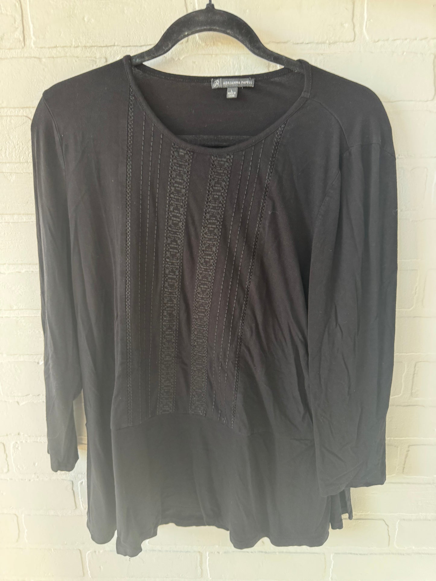 Top 3/4 Sleeve By Adrianna Papell In Black, Size: L