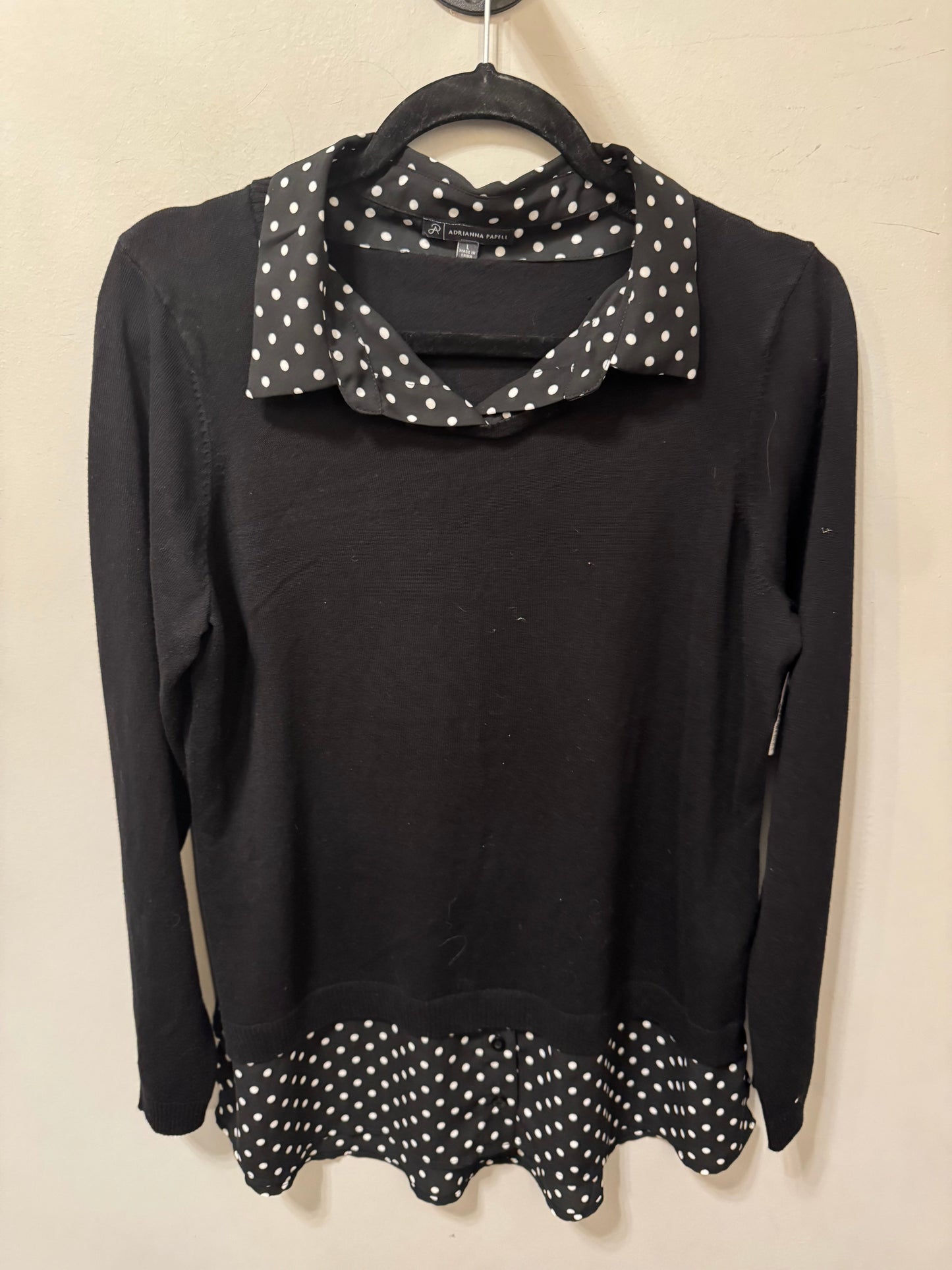 Sweater By Adrianna Papell In Black & White, Size: L