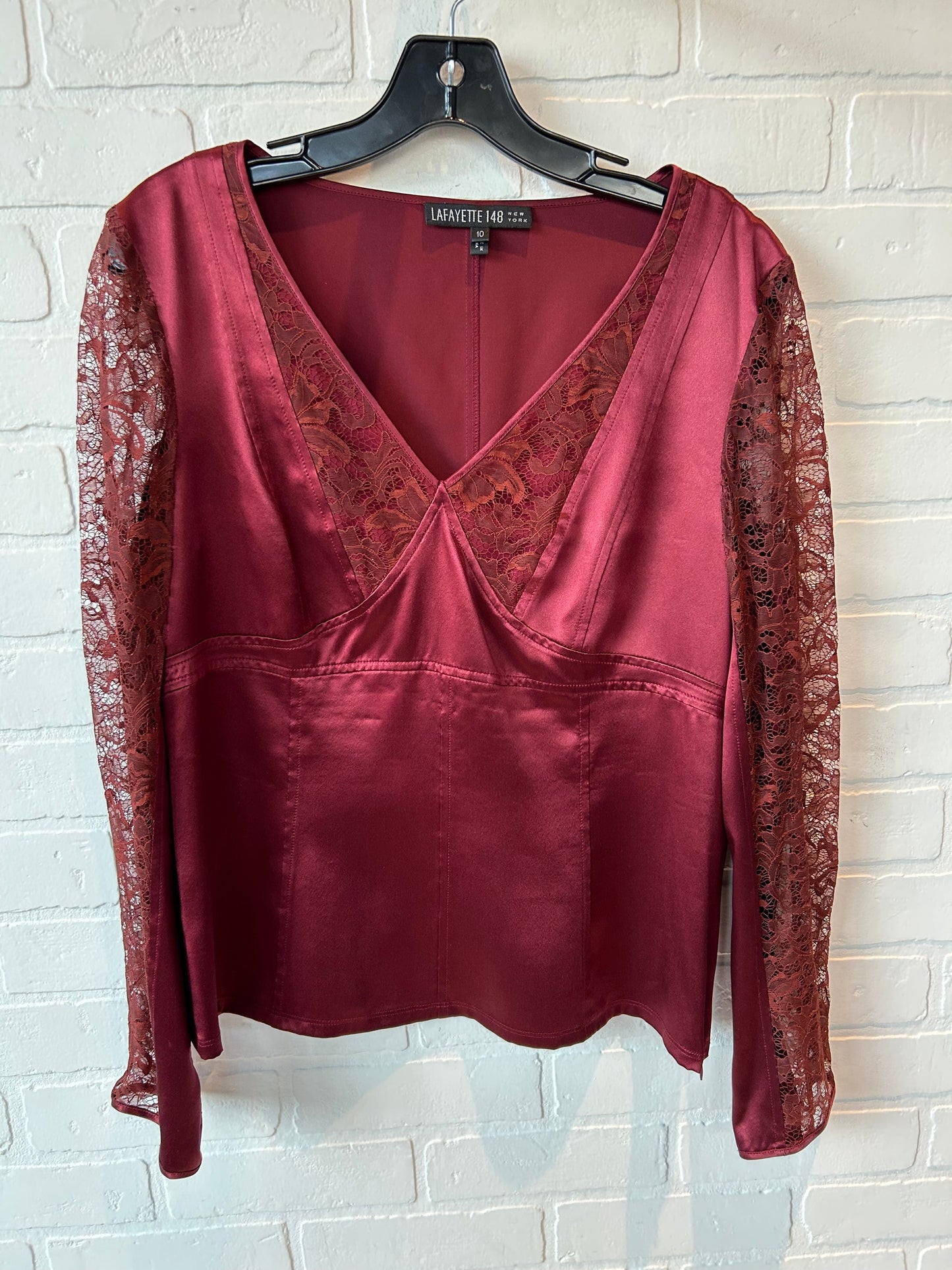 Top Long Sleeve Designer By Lafayette 148 In Maroon, Size: M