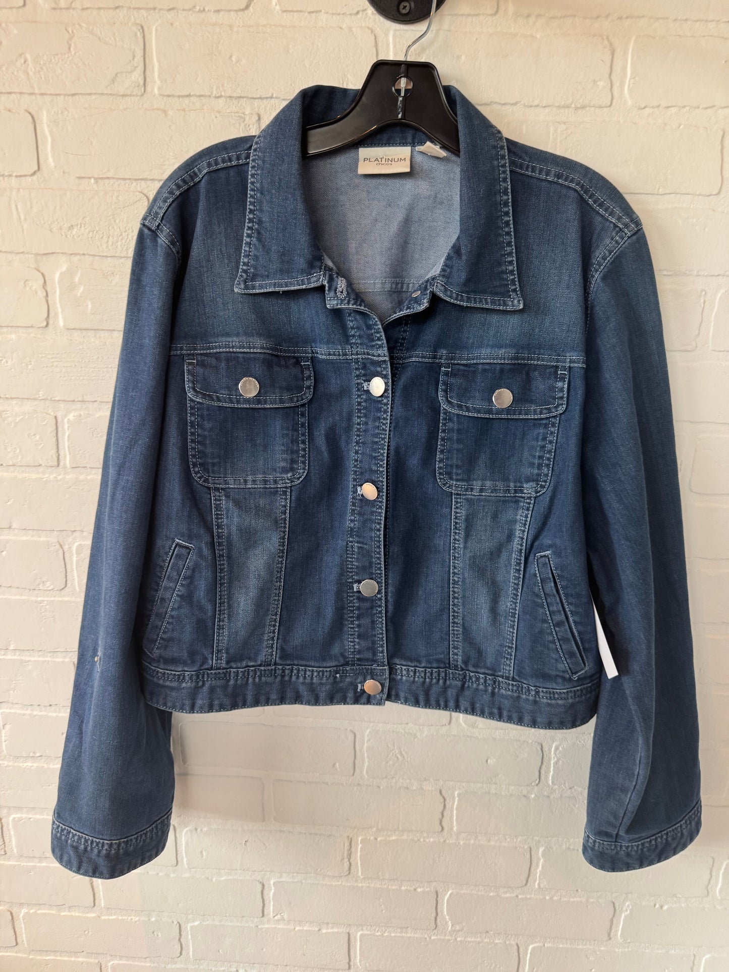 Jacket Denim By Chicos In Blue Denim, Size: Xl