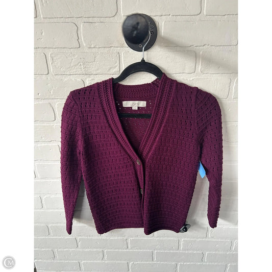 Sweater Cardigan By Loft In Purple, Size: Xs