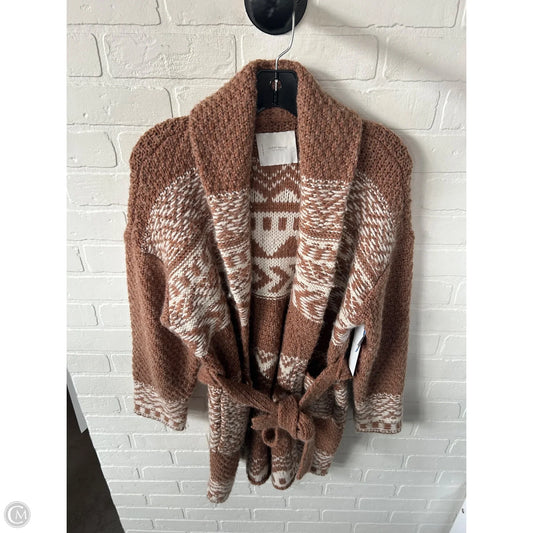 Sweater Cardigan By Lucky Brand In Brown & Cream, Size: S