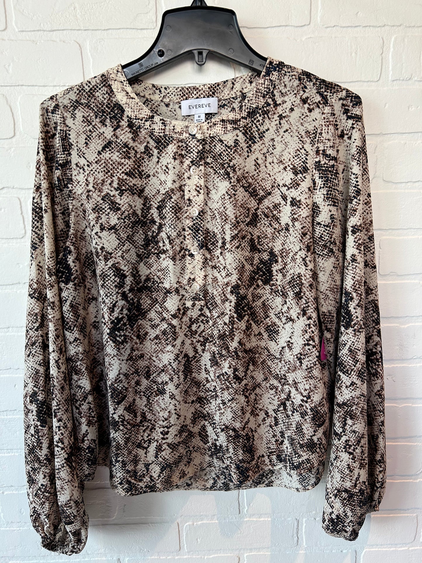 Brown & Cream Top Long Sleeve Evereve, Size M