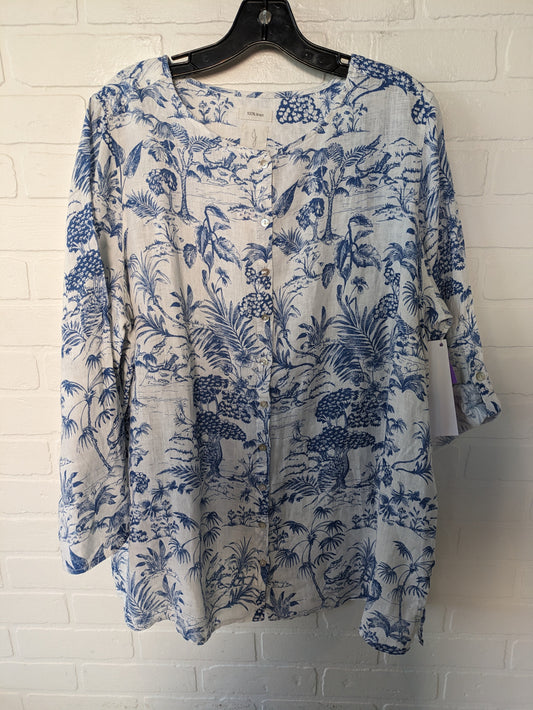 Blue & White Top 3/4 Sleeve Joie, Size 1x